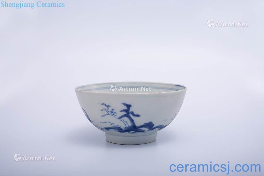 The qing emperor kangxi Blue and white landscape green-splashed bowls