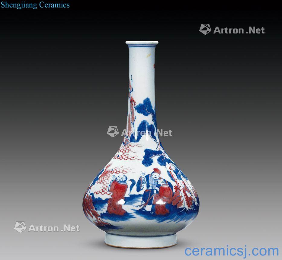 Qing dynasty blue-and-white youligong landscape character length to diameter bottle