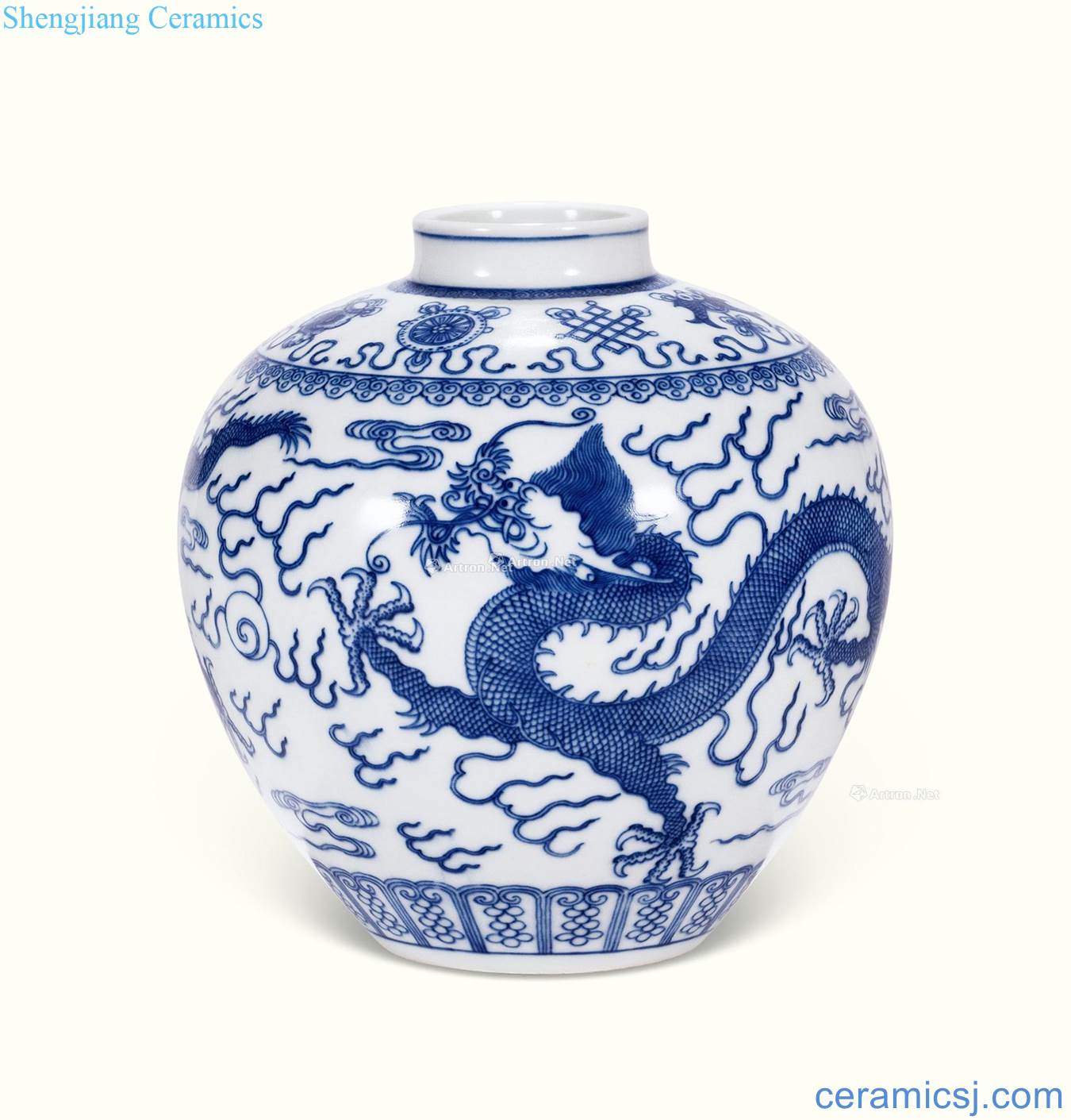 qing Blue and white dragon playing bead eight auspicious grain tank