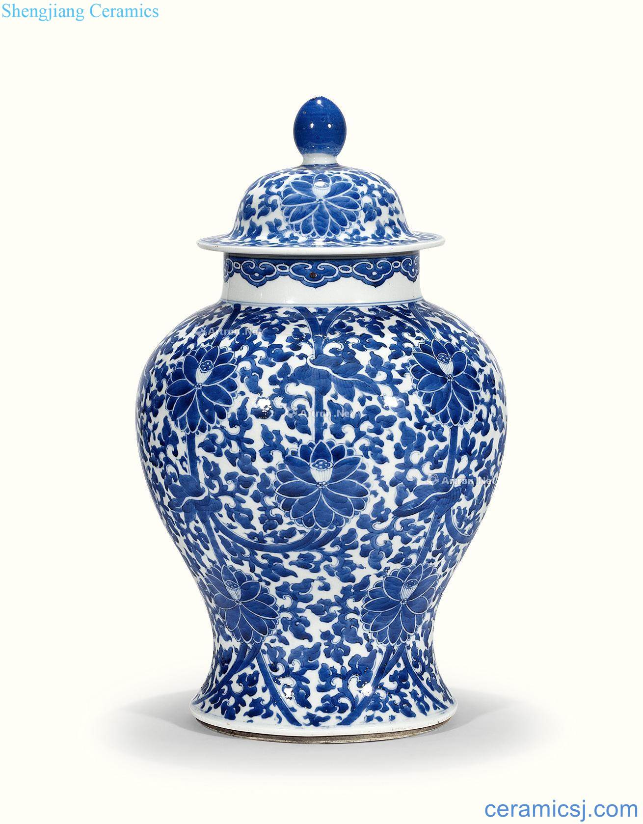 qing Blue and white lotus flower general grain tank