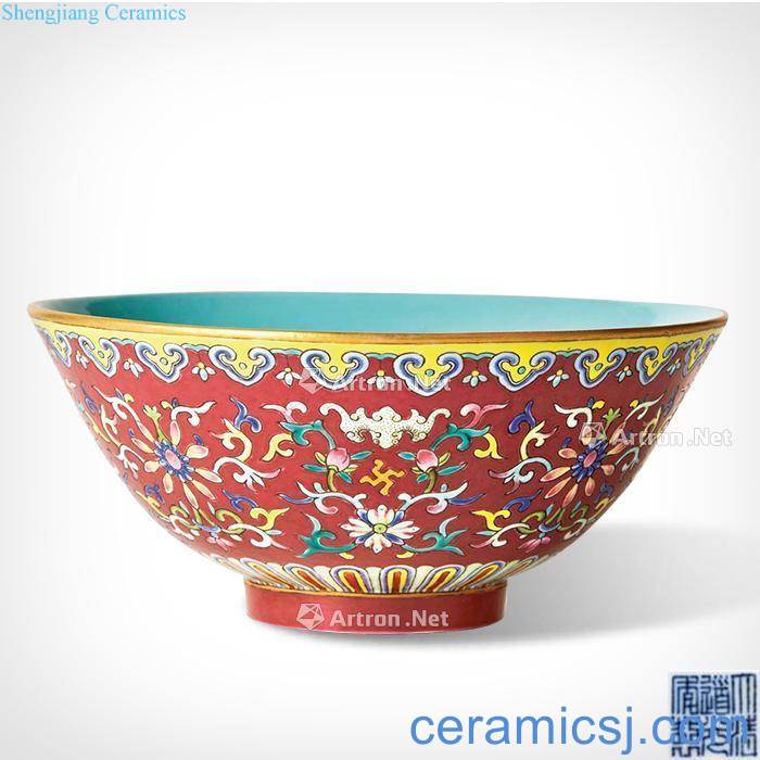 Red pastel bound branch lotus green-splashed bowls