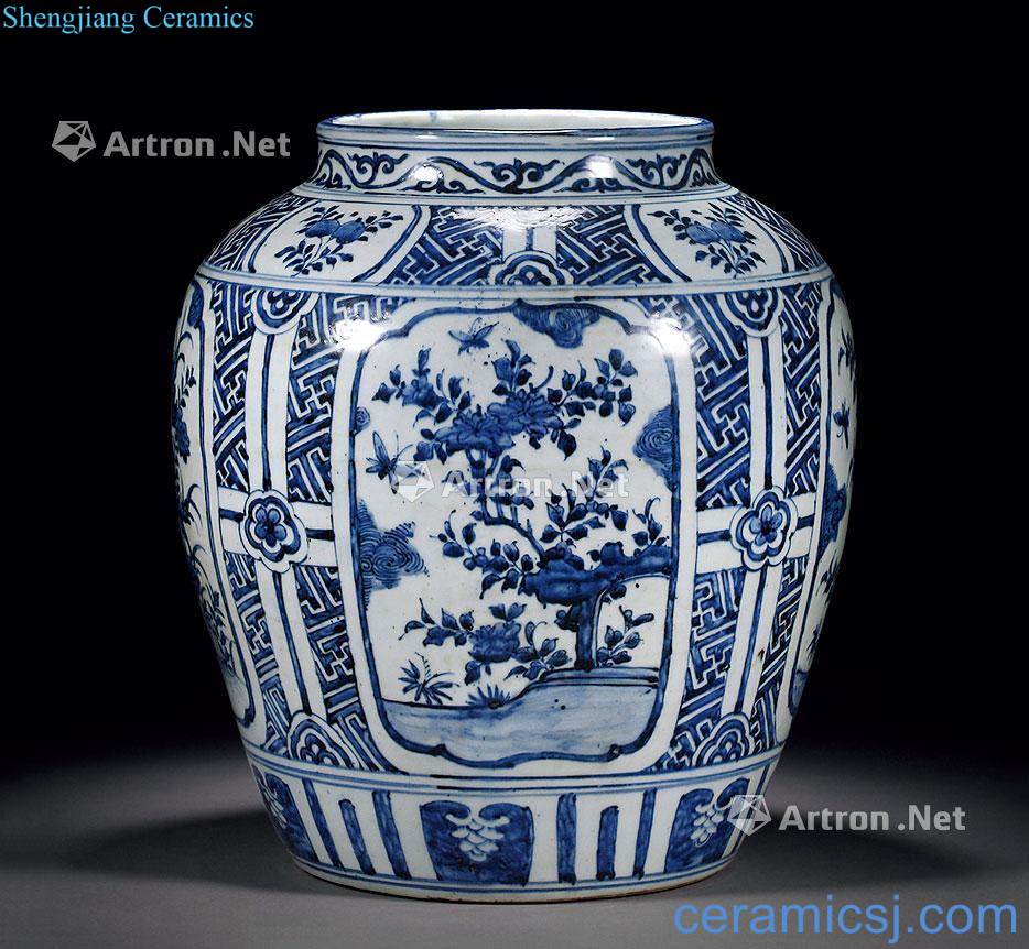 Ming wanli Blue and white medallion four seasons flower pot