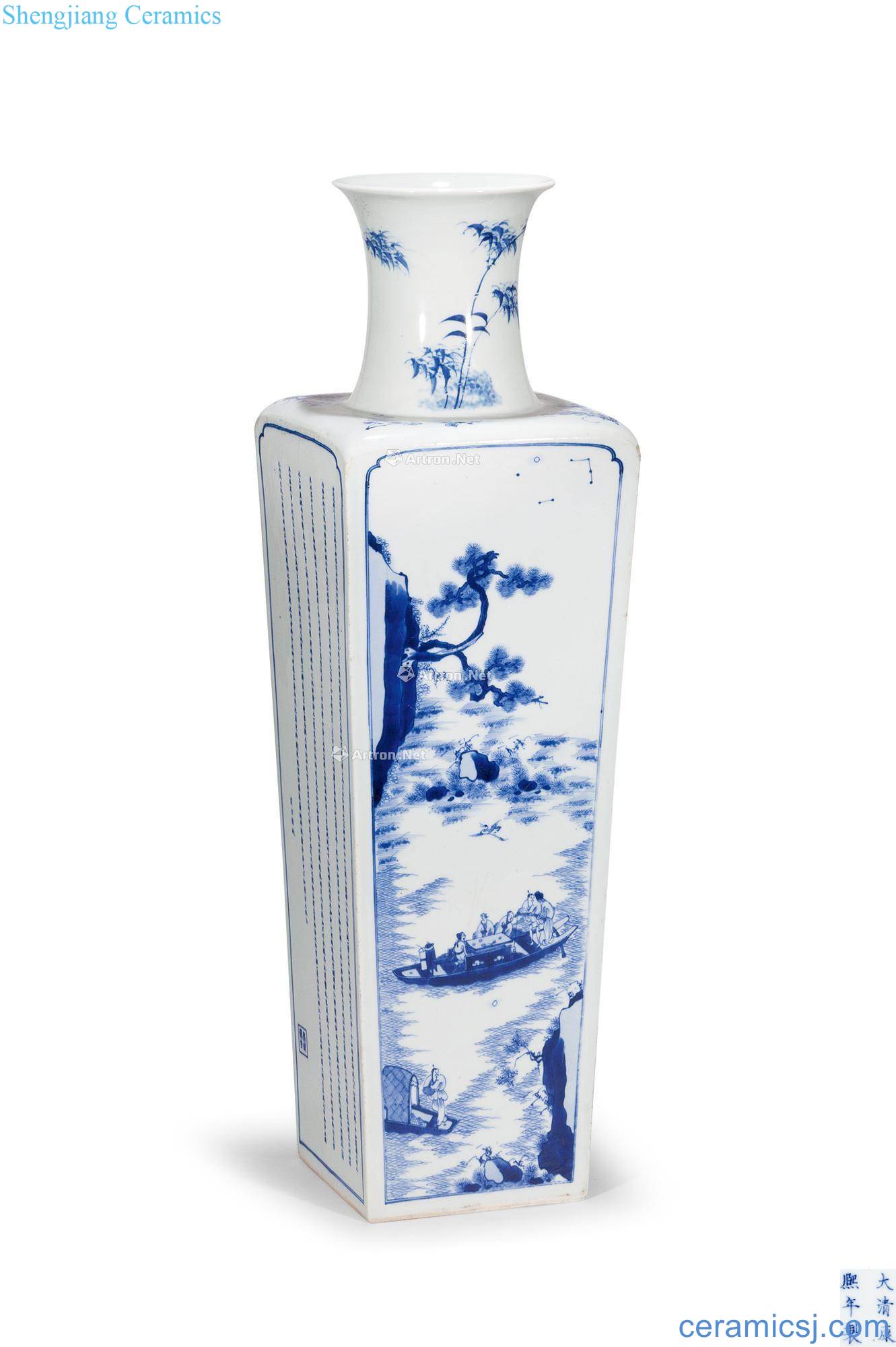 The qing emperor kangxi Blue and white landscape chibi vigil verse four bottles