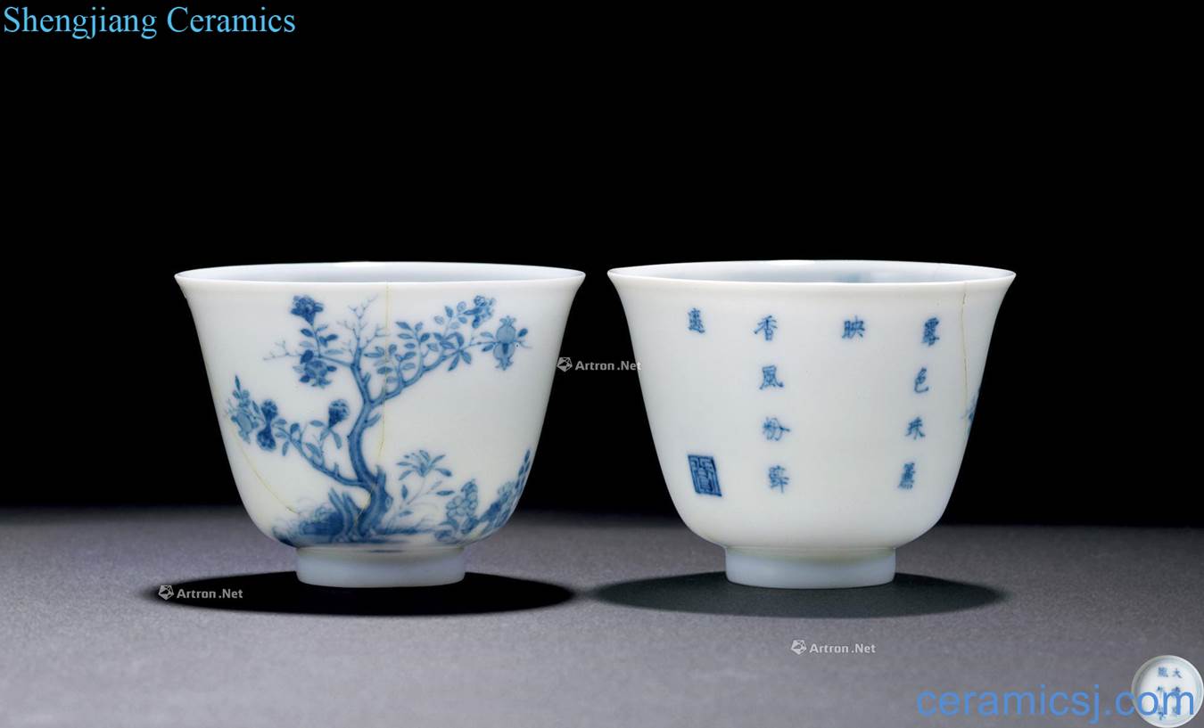 The qing emperor kangxi Blue and white pomegranate may god of cup