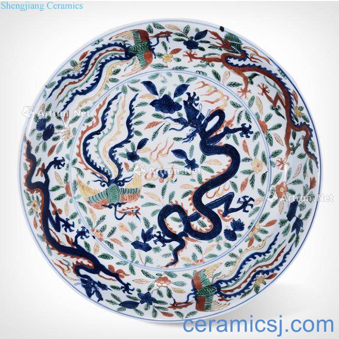 Blue and white color longfeng tray
