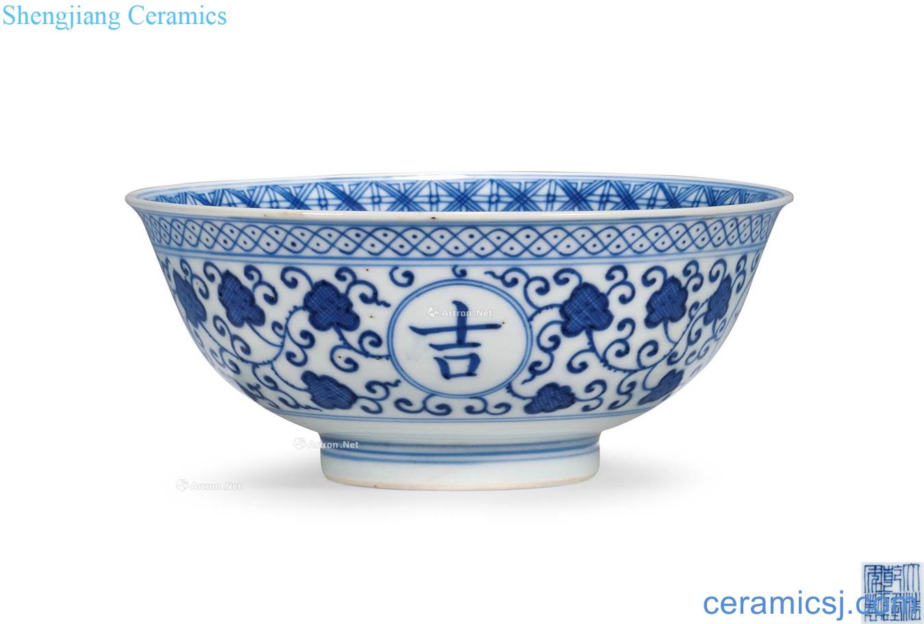 Qing qianlong lucky as green-splashed bowls in the blue and white lotus pond figure
