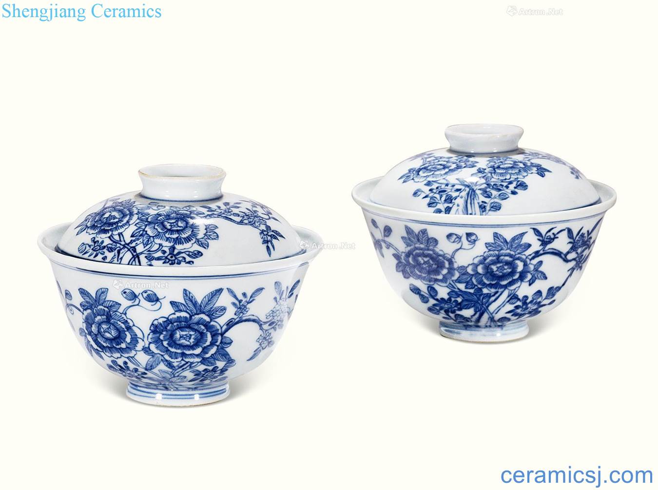 Qing jiaqing Blue and white peony lines cover cup (a)
