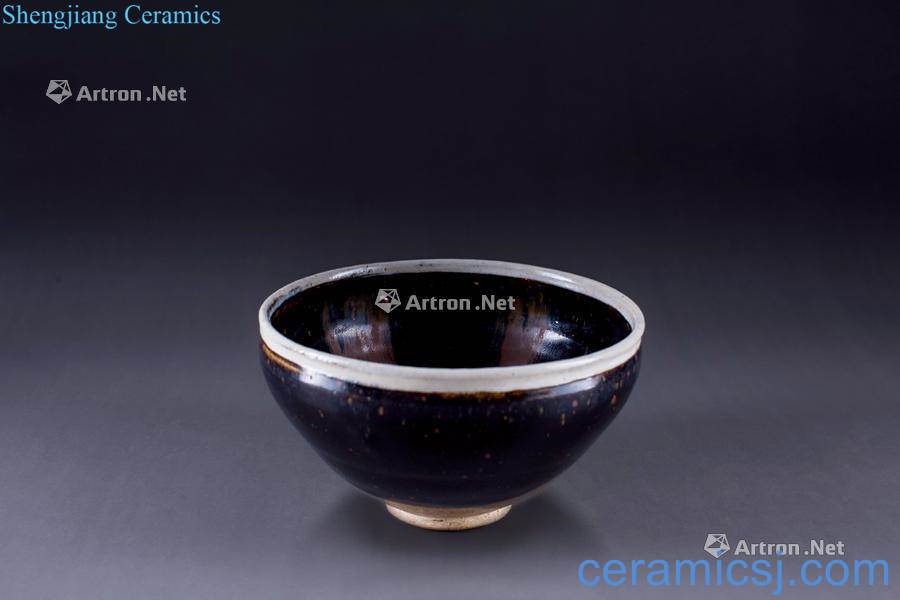 Gold/yuan The black glaze white round rust flower bowl