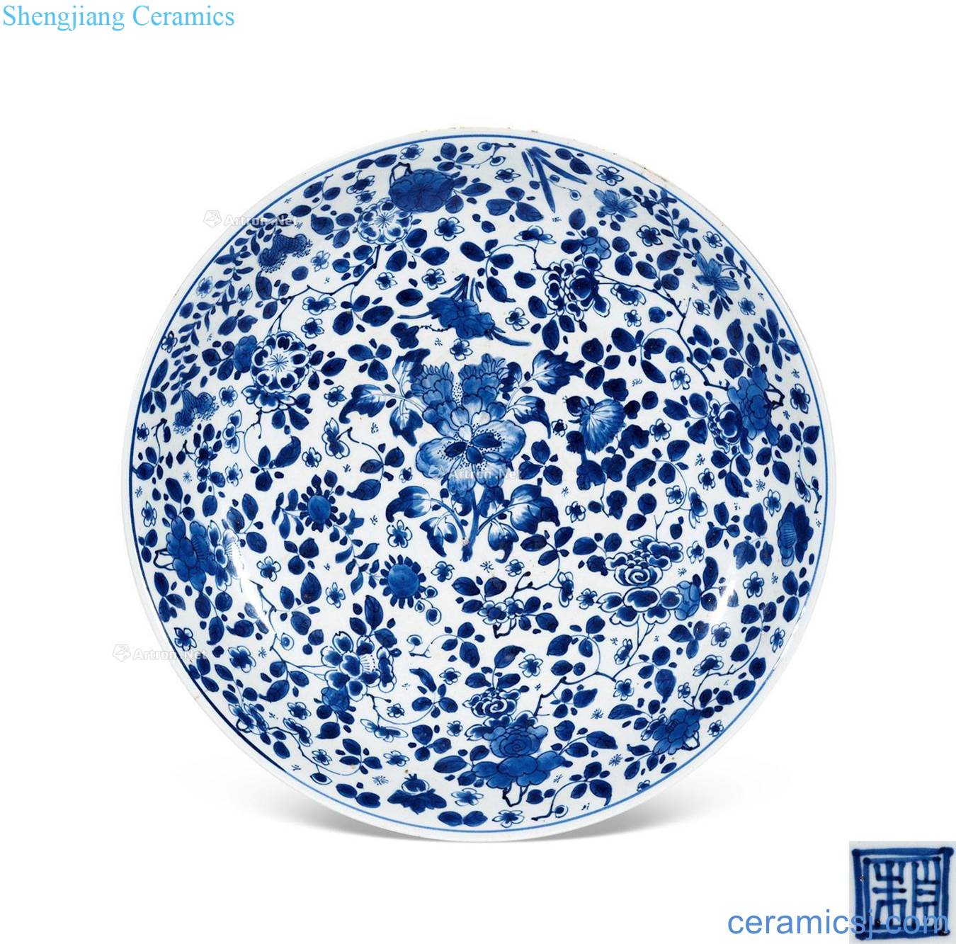 The qing emperor kangxi Blue and white flower grain market