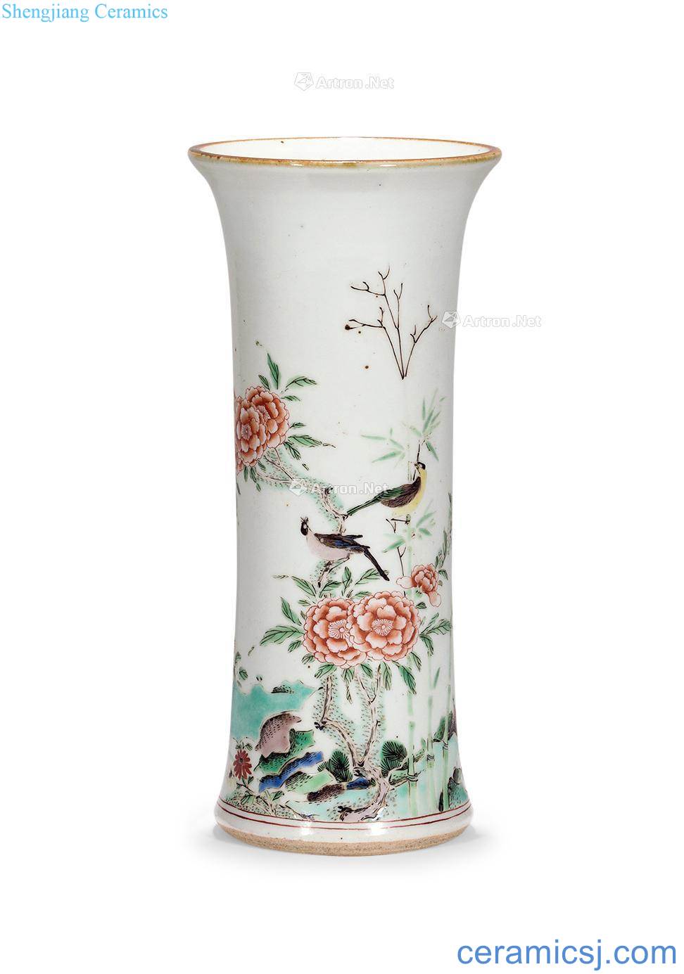 Qing shunzhi Colorful flower vase with lines
