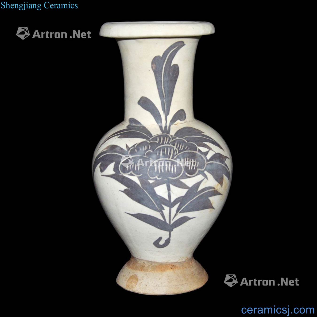 Northern song dynasty magnetic state kiln craft grey colour hand-cut peony tang grass grain volume bottle mouth