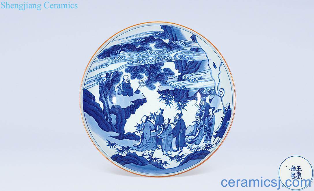 Qing shunzhi Blue and white the eight immortals stories figure