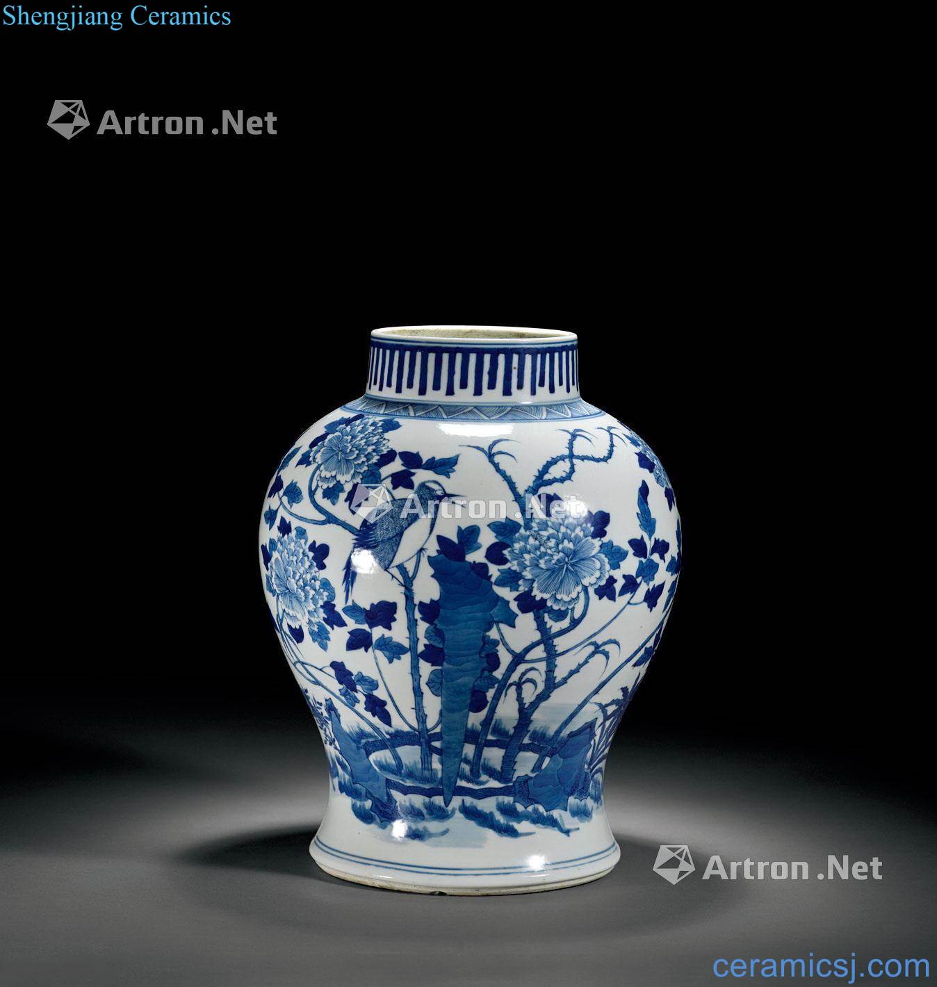 qing Blue and white flower on grain Chiang cans