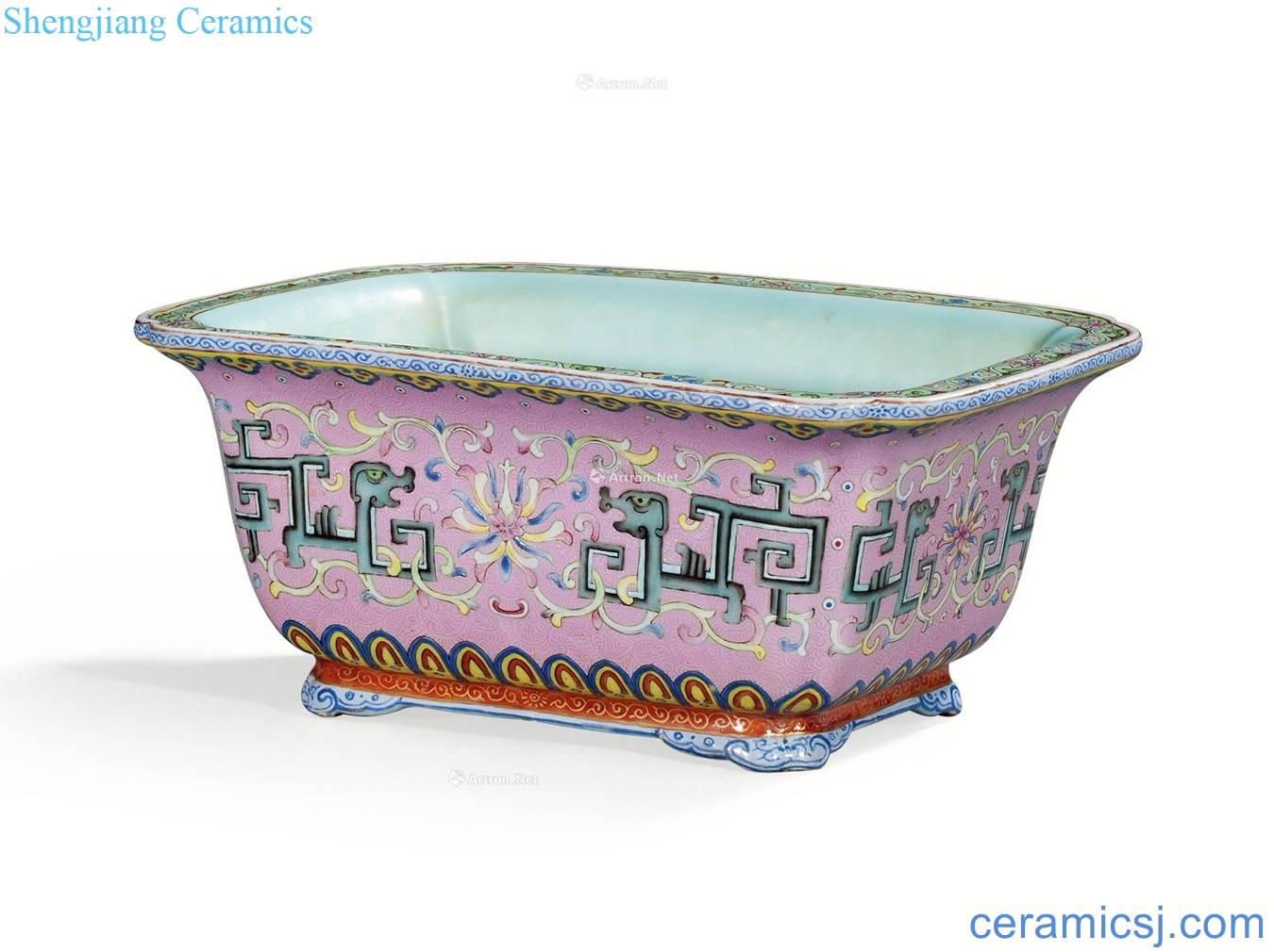 Qing qianlong carmine to rolling way the color lotus flower grain flower pot