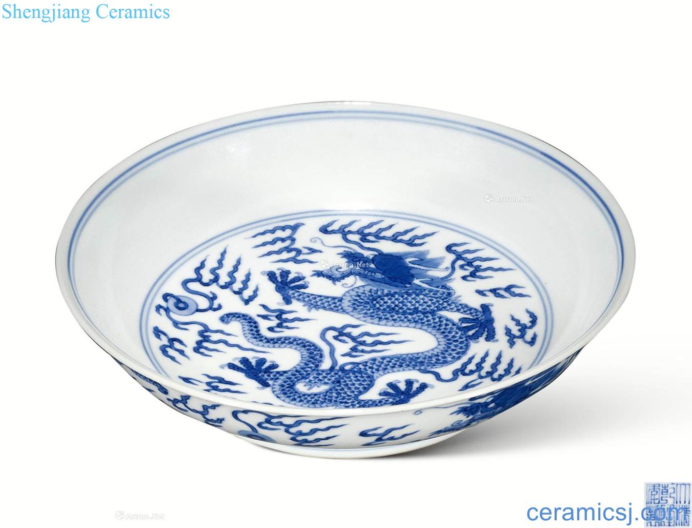 Qing qianlong Blue and white YunLongWen plate