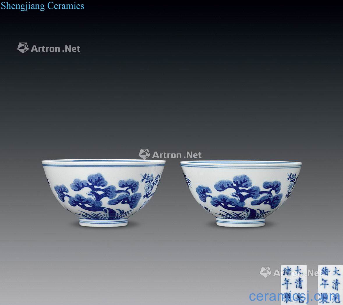 Qing guangxu Blue and white pine, bamboo and plum bowl (a)
