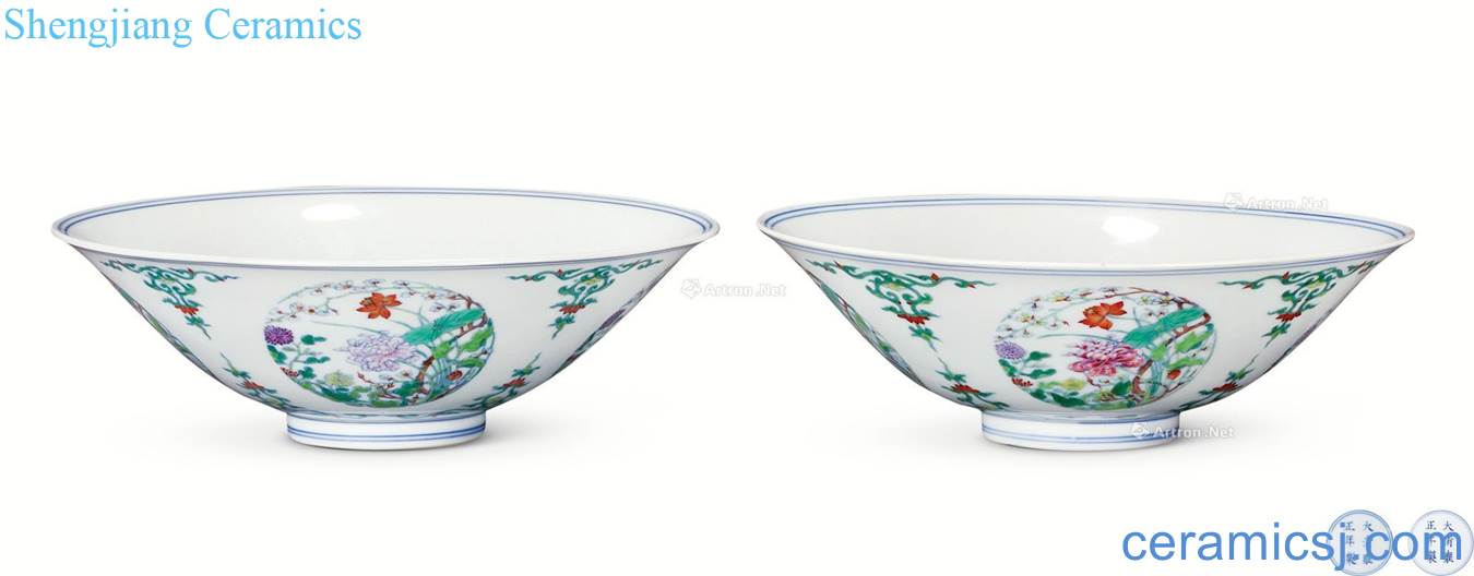 Qing yongzheng bucket color medallion four seasons flower grain hat to bowl (a)