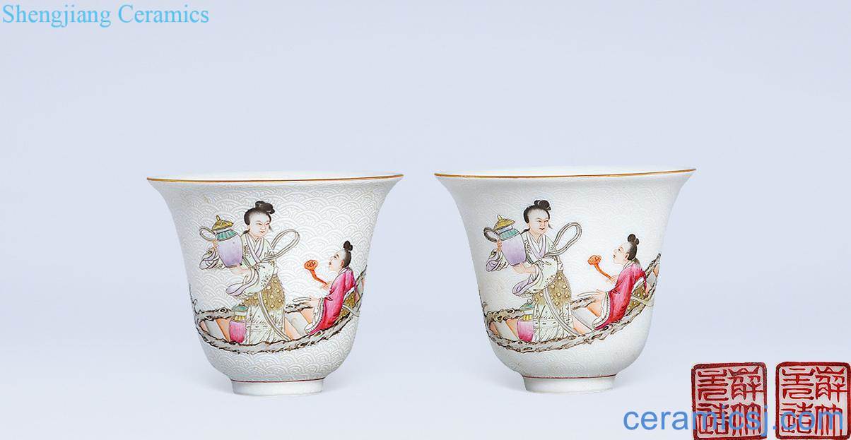 Qing yongzheng pastel rolling way fairy take if small cup (a)