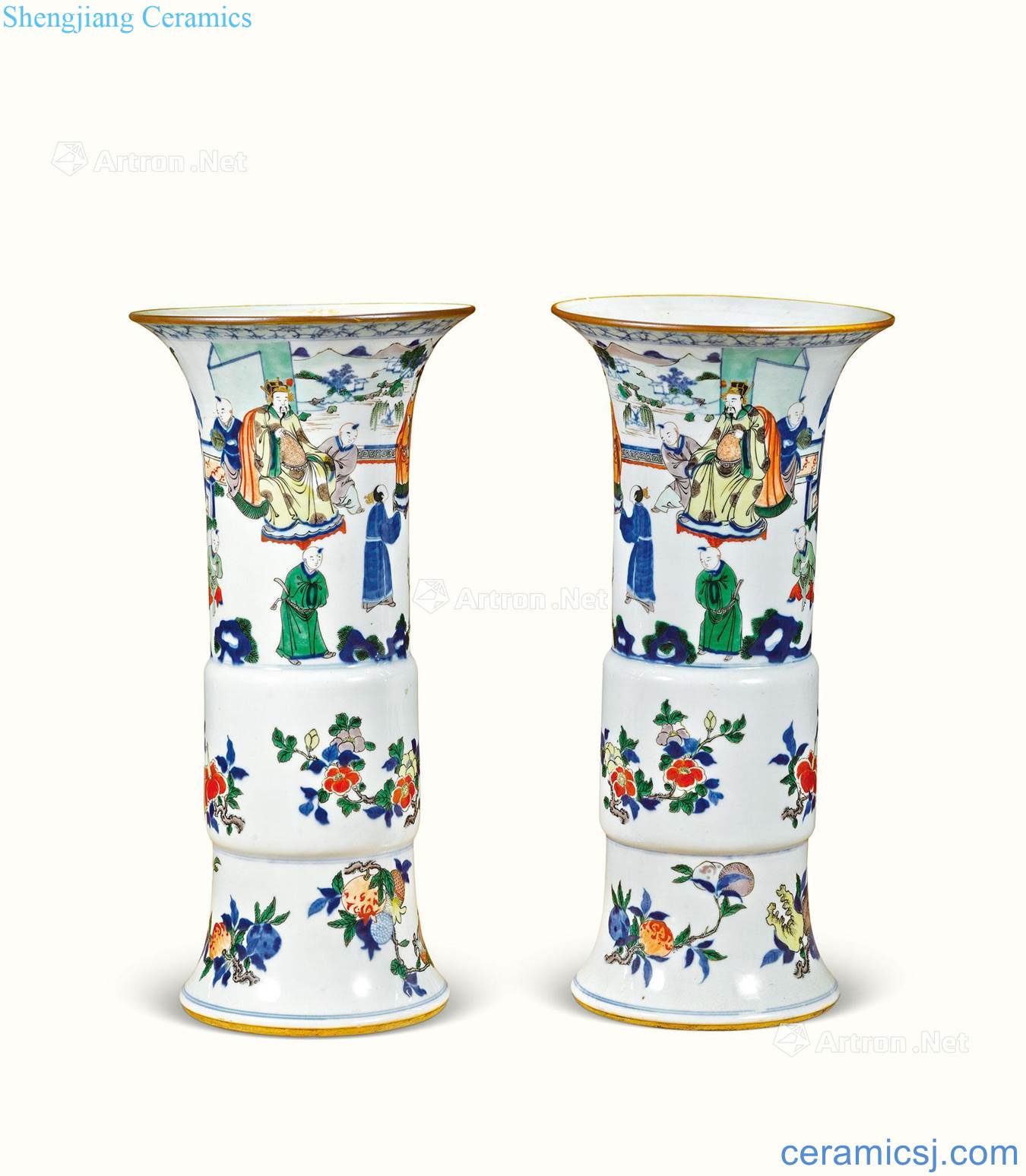 Qing stories of colorful flower vase with (a)