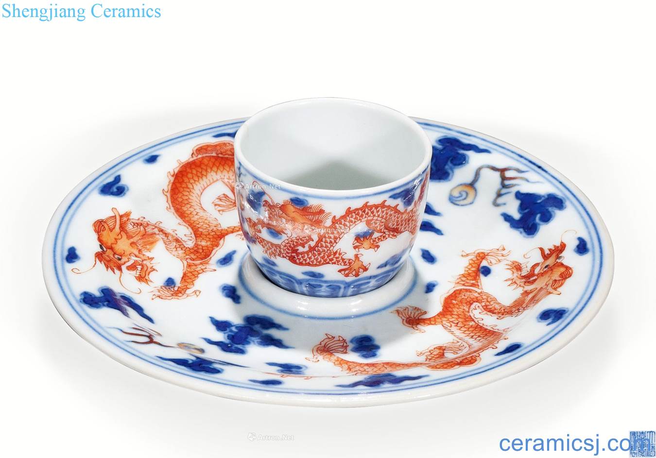 Qing jiaqing Blue vitriol red YunLongWen lamp cup (a)
