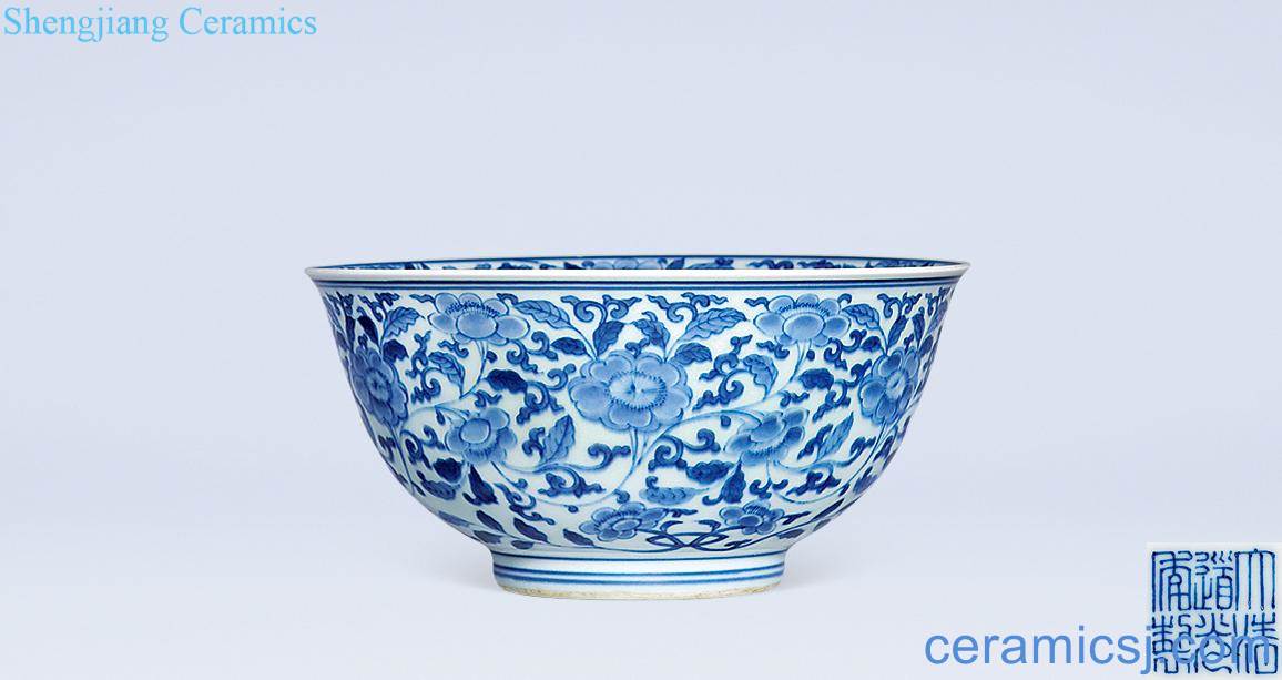 Qing daoguang Blue and white flower pattern inside and outside the dishes