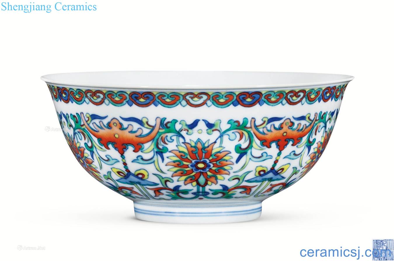 Qing qianlong dou colors branch flowers green-splashed bowls