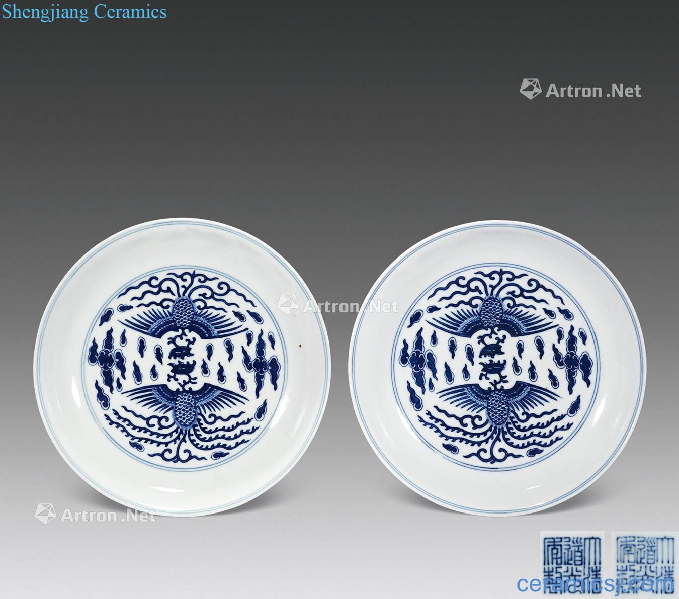 Qing daoguang Blue and white double phoenix tray (a)