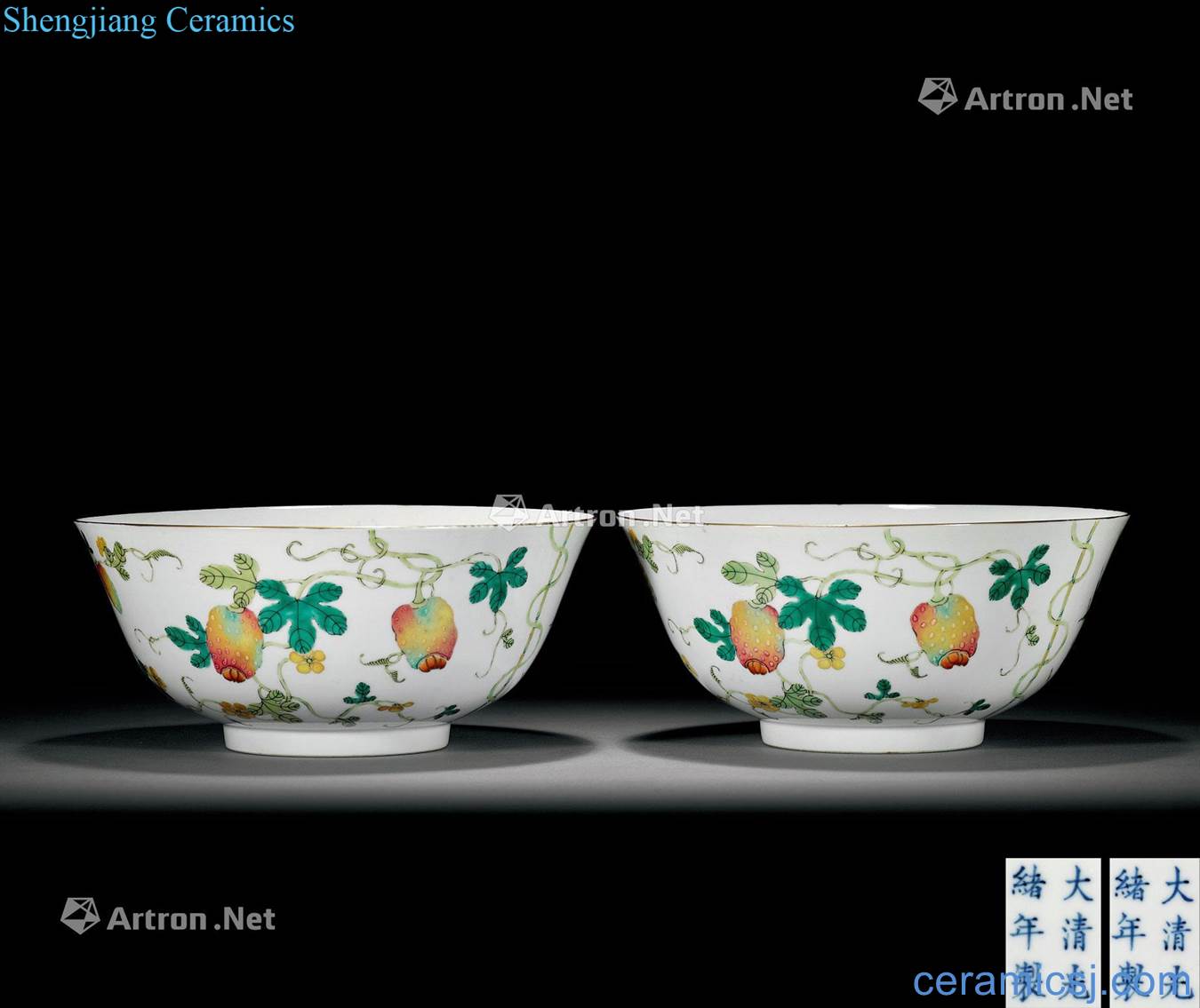 Pastel reign of qing emperor guangxu bitter gourd bowls (a)