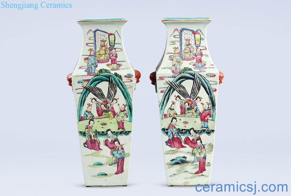 Stories of dajing enamel vase with a pair of (a)