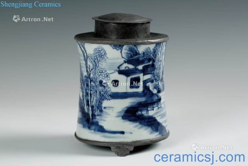 Anonymous Ming Blue and white tin-coat caddy