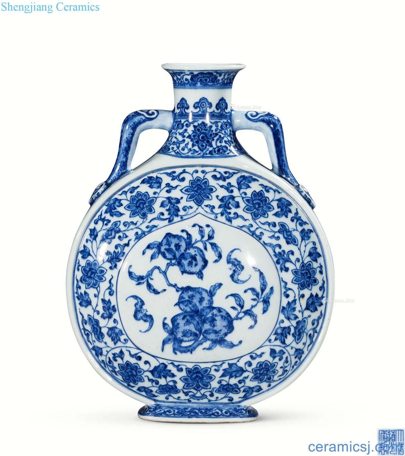 Qing daoguang Blue and white ruffled branch flowers and grain on bottle