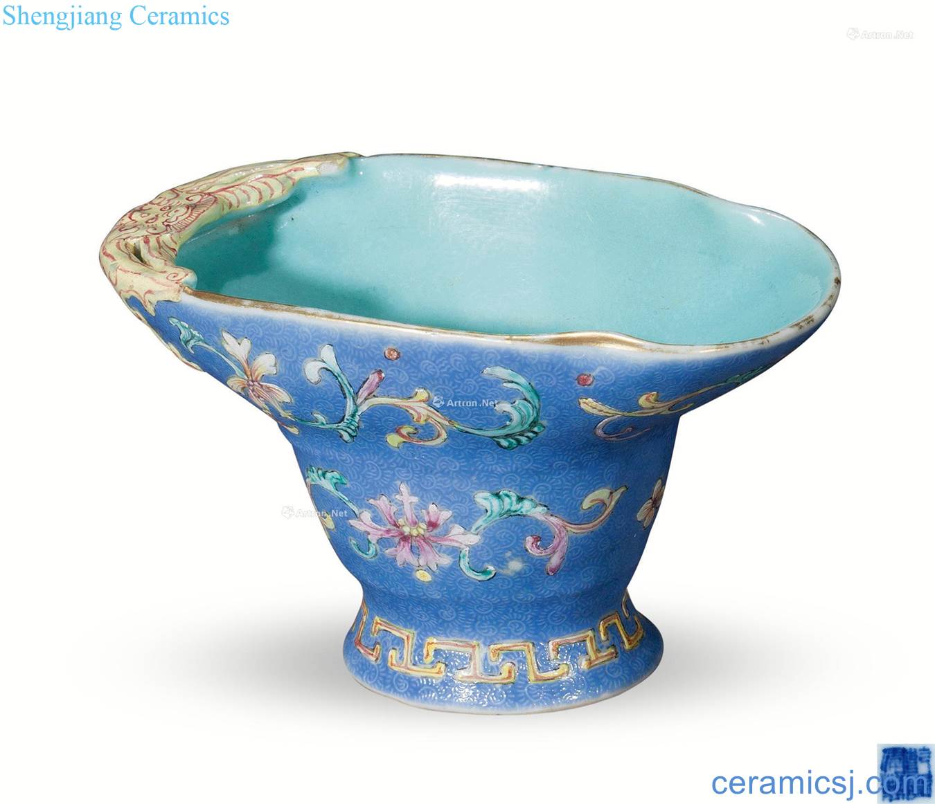 Qing qianlong to rolling way pastel blue flower tattoos goblet