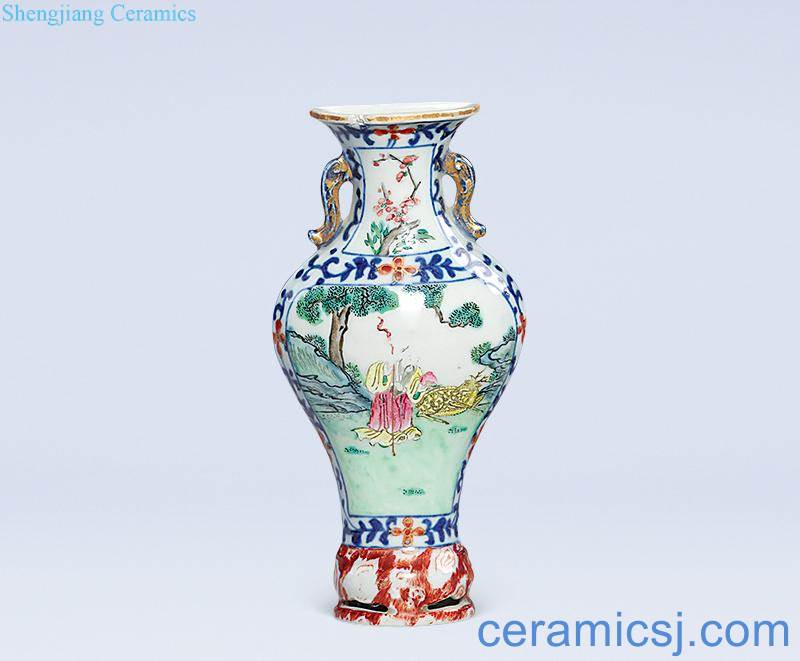 Blue and white pastel fu lu qing qianlong ShouXi wall bottles