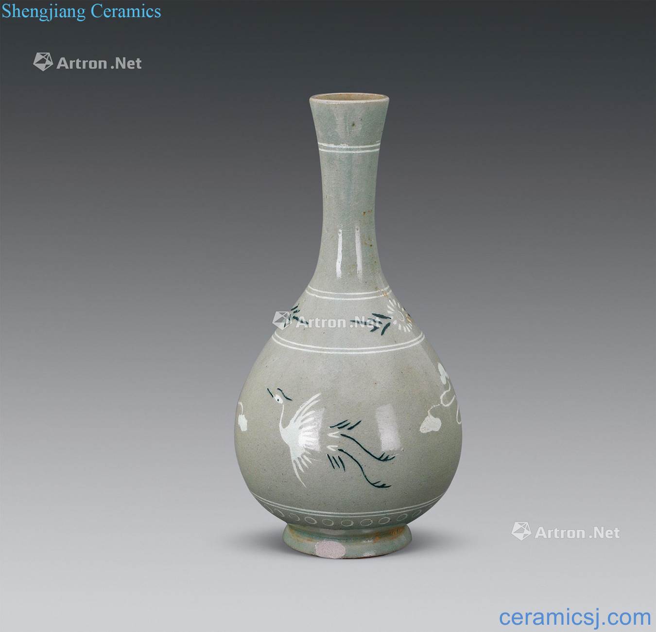 Qing koryo celadon embedded little fairy cranes grain okho spring bottle