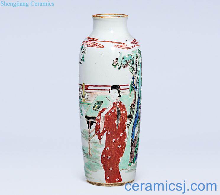 Qing shunzhi Grain tube bottle colorful characters