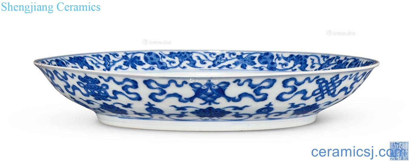 Qing qianlong Blue and white tie up branch lotus eight treasures well lu ten thousand generation grain dishes
