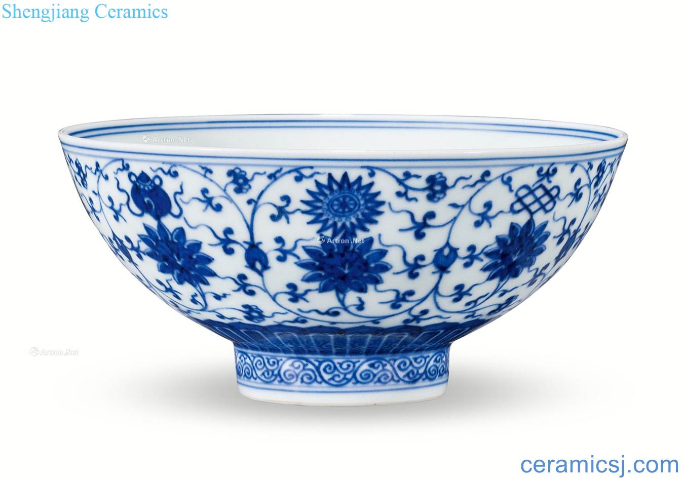 Qing yongzheng Blue and white tie up lotus flower sweet green-splashed bowls