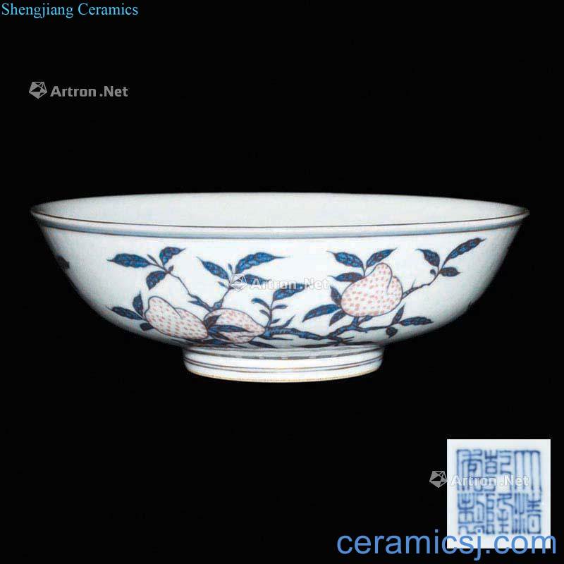 Qing qianlong Blue and white youligong three Guo (peach pomegranate bergamot) tray