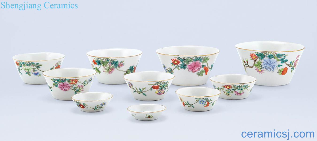 Qing qianlong pastel flowers lines set of cup (a group of ten)