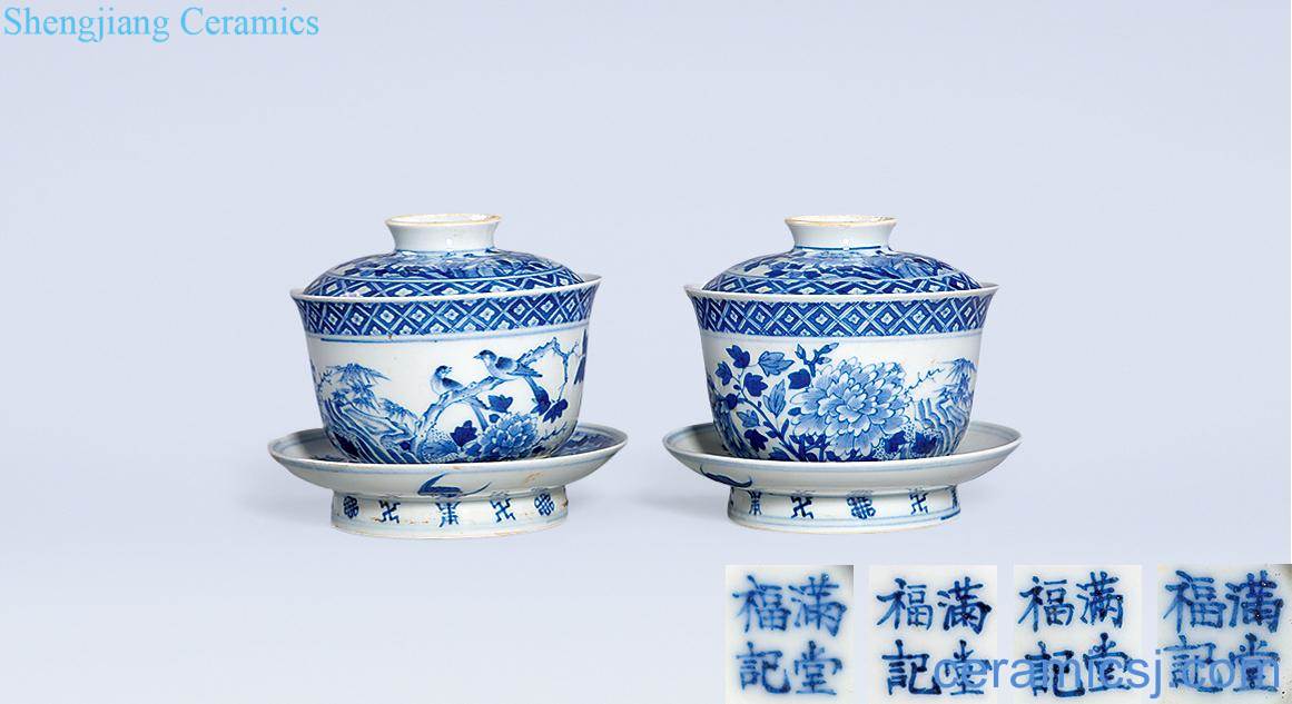 Qing guangxu Blue and white flower on grain pier tureen (a)