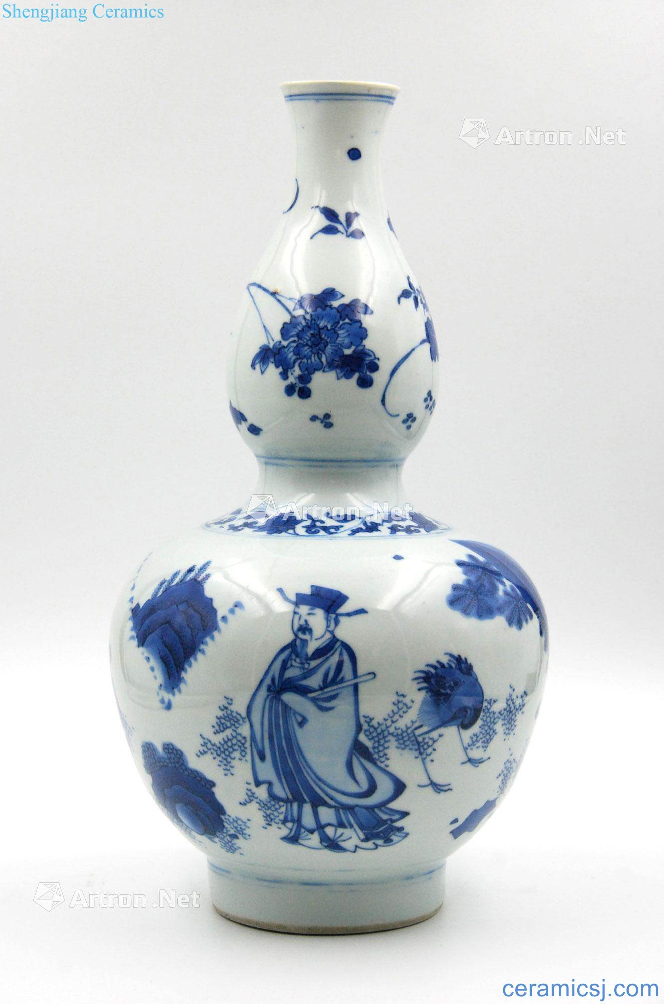 Ming (1368-1644) blue and white gourd bottle