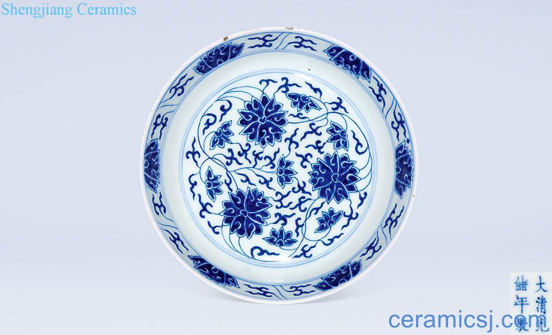 Qing guangxu Blue and white lotus flower grain small dish
