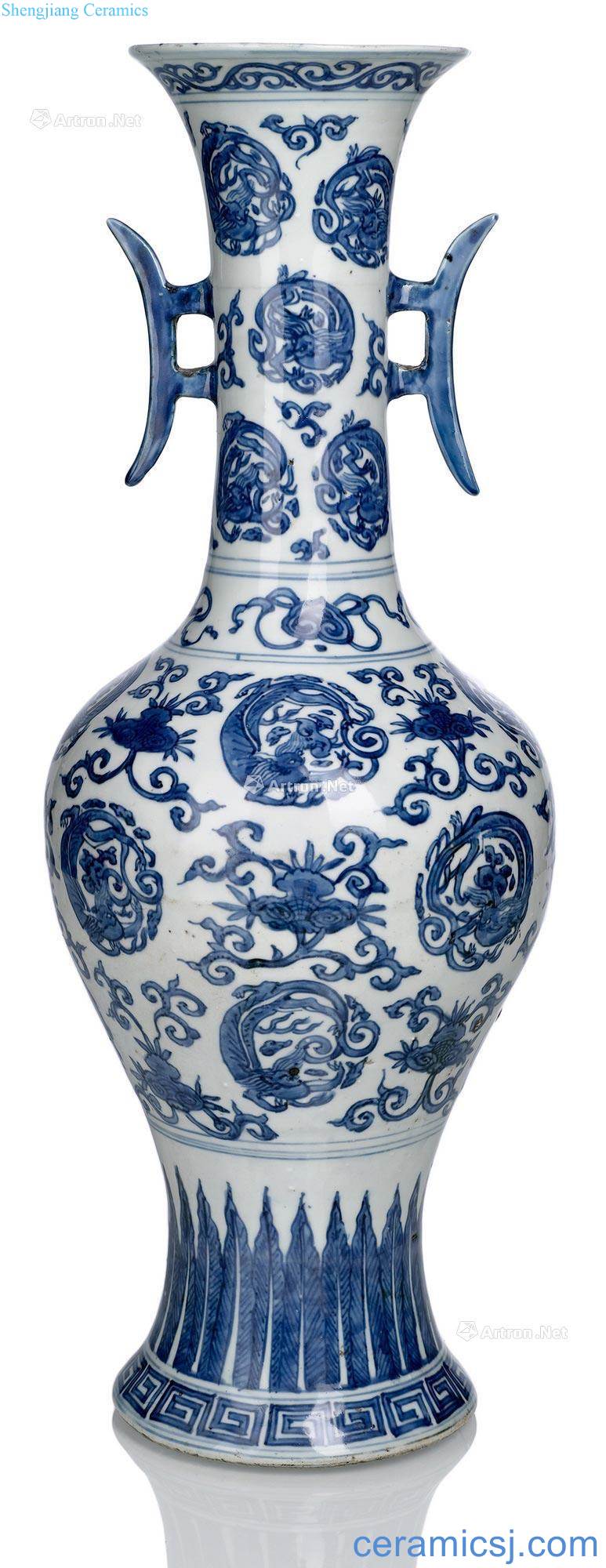 Ming jiajing/early wanli rare under glaze blue and white ganoderma dragon bottle