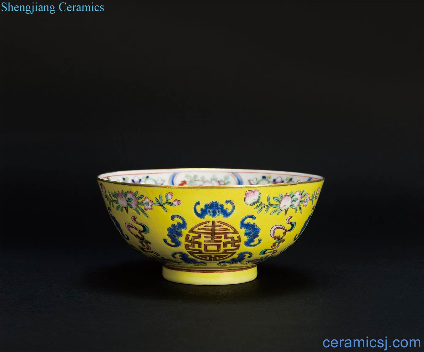 dajing Yellow to pastel wufu hold shou wen bowl (a)