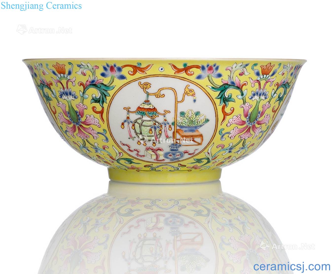 Qing jiaqing to lotus elegant pastel yellow lines medallion antique bowl