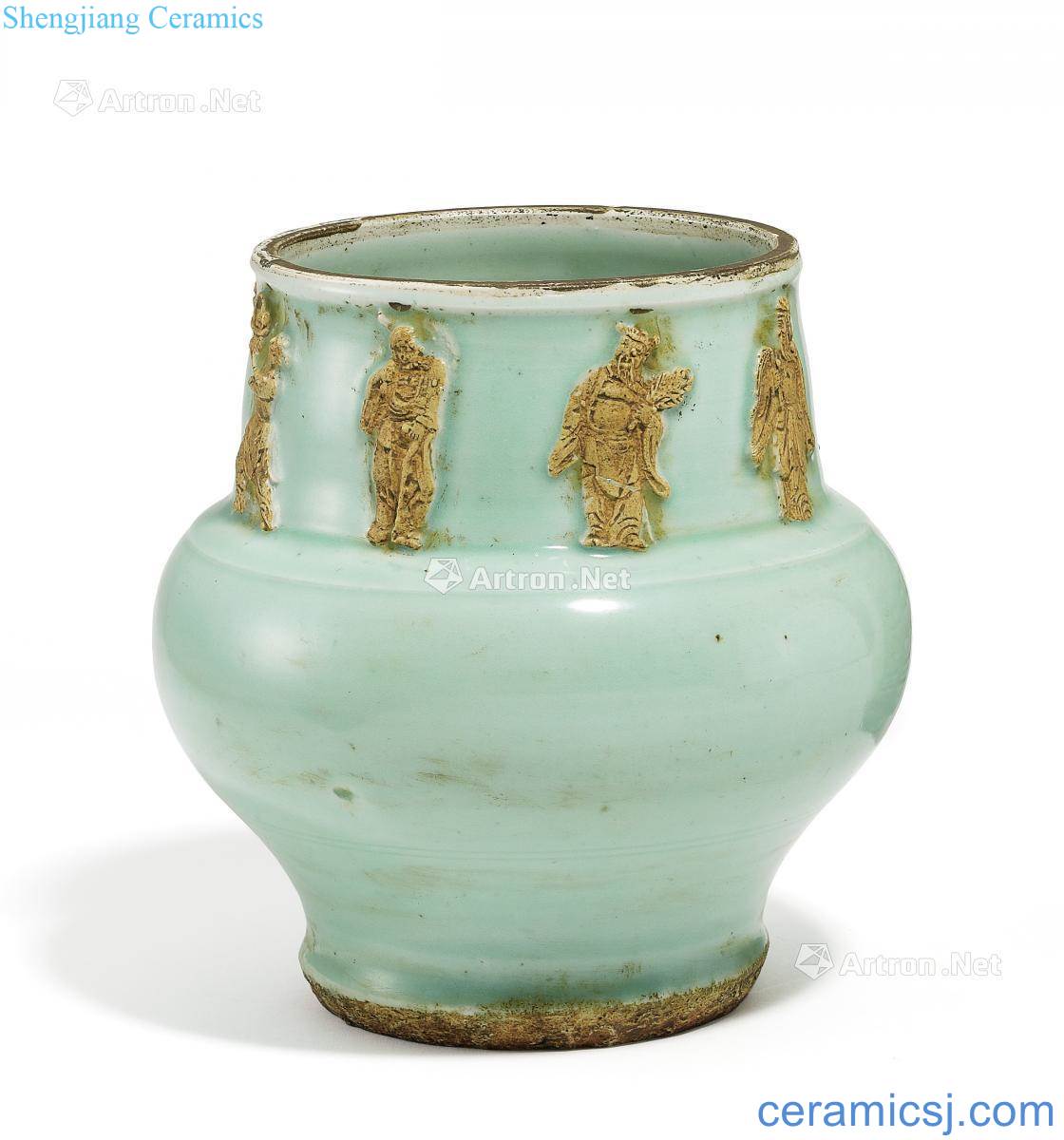 For the southern song dynasty to yuan 14/15 century The eight immortals reliefs green glaze cans