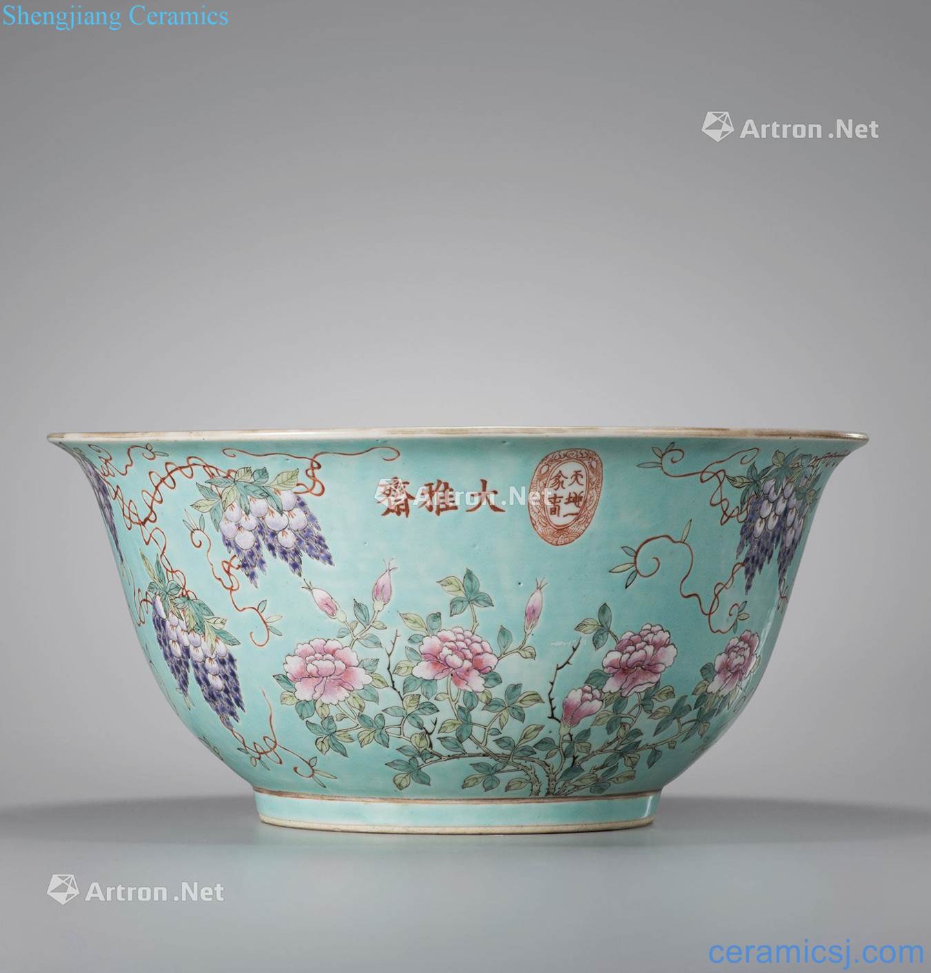 Qing guangxu A hoard of green powder enamel grain big bowl