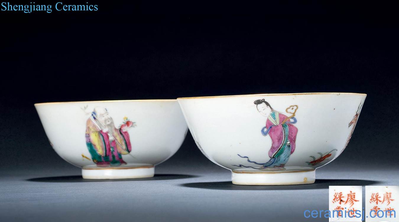 Late qing pastel figure character life word bowl (a)