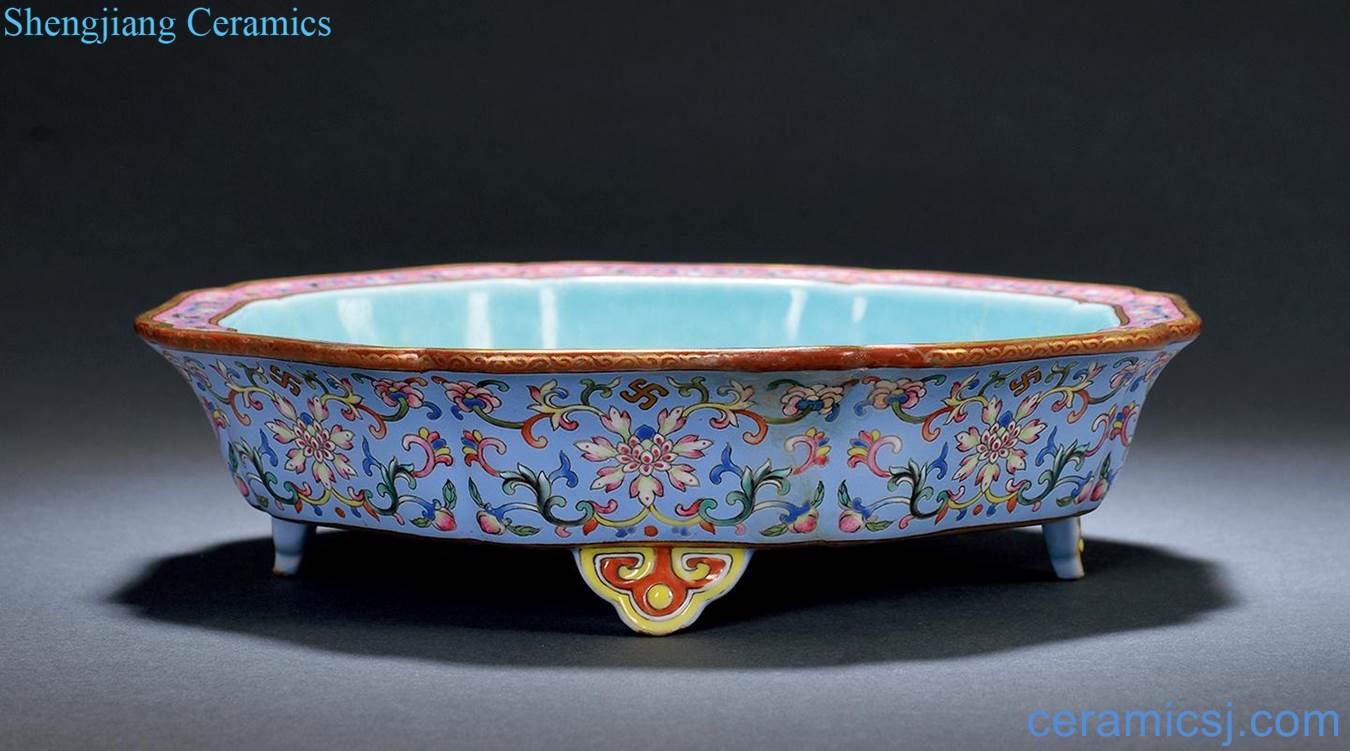 Qing qianlong pastel flowers blue mouth narcissus basin