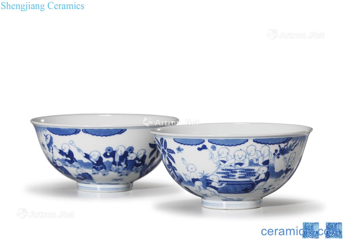 Qing daoguang Baby blue courtyard scene graph bowl (a)